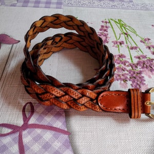 Vintage geflochtener dünner brauner Gürtel, Webgürtel, Damengürtel, Vintage Gürtel geflochten, Ledergürtel Frauen.