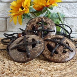 59" (150 cm) Handmade Macrame Cord Coconut Shell Belt, Boho Brown Tie Belt, Unique Design