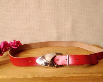 Vintage Red Leather Belt: Silver Buckle, Fits 28-33 in