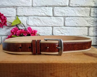 Braided Canvas Belt: Beige & Brown Woven Waist Belt With  display picture 3