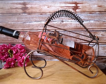 Vintage Metal Wine Bottle Holder with Leaf Decor
