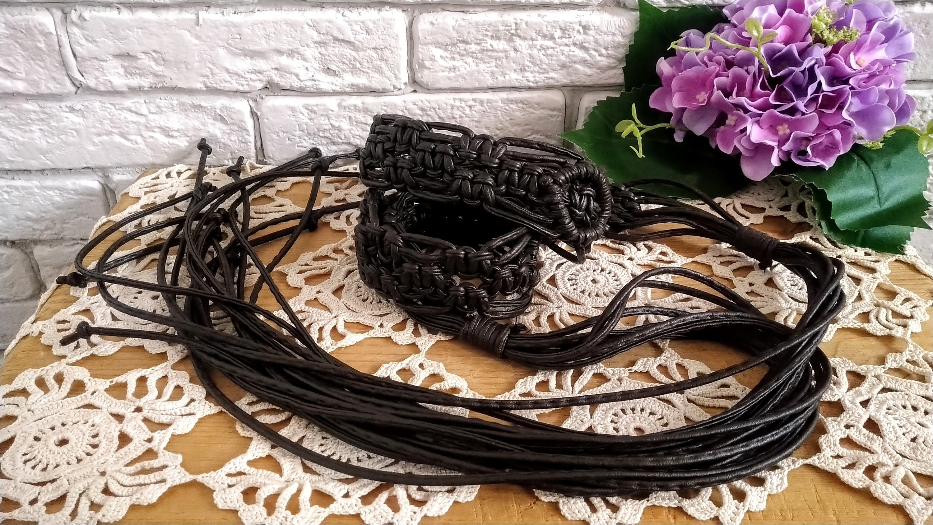Tie Waist  BLACK VEGAN LEATHER VINTAGE Belt *NEW* apatico-black-pvc-waist-belt-  main image 2