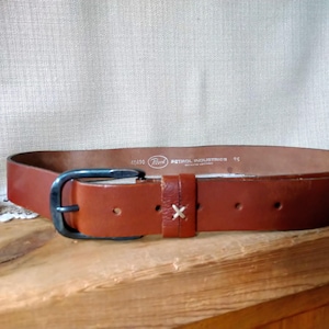 Vintage Belt, Brown Genuine Leather, PETROL INDUSTRIES, Fits 33-39 in (85-100 cm)