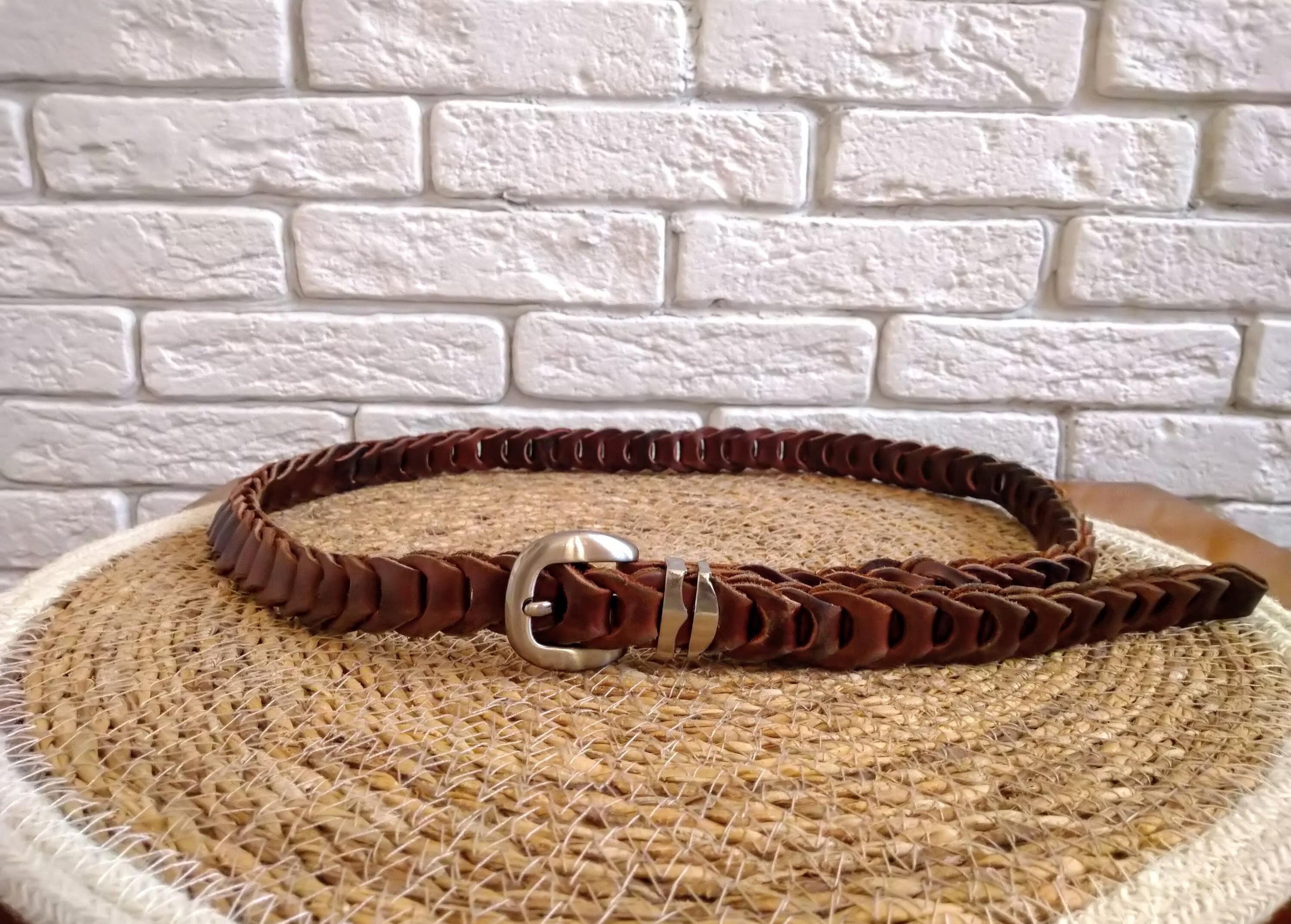 Vintage Brown Leather Chain Link Belt With Silver Buckle - Etsy