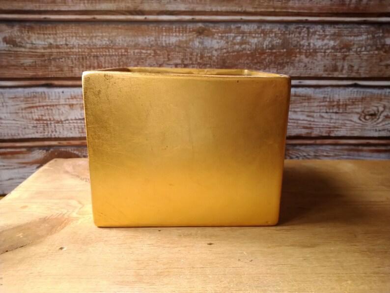 Vintage gold color square pot/planter