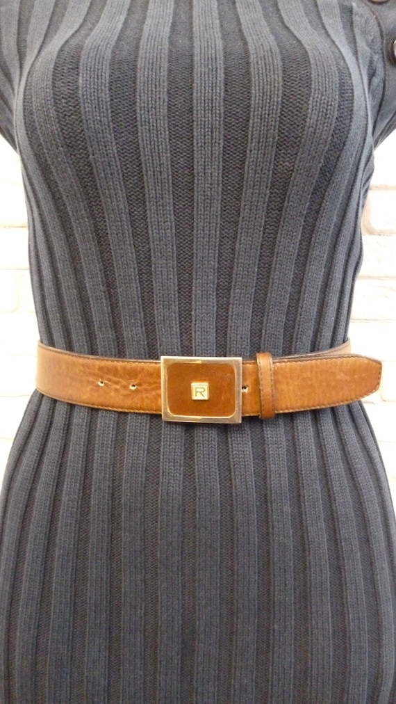 Letter brown belt Vintage Brown Stamped AW Leather Belt With Solid Brass  main image 2