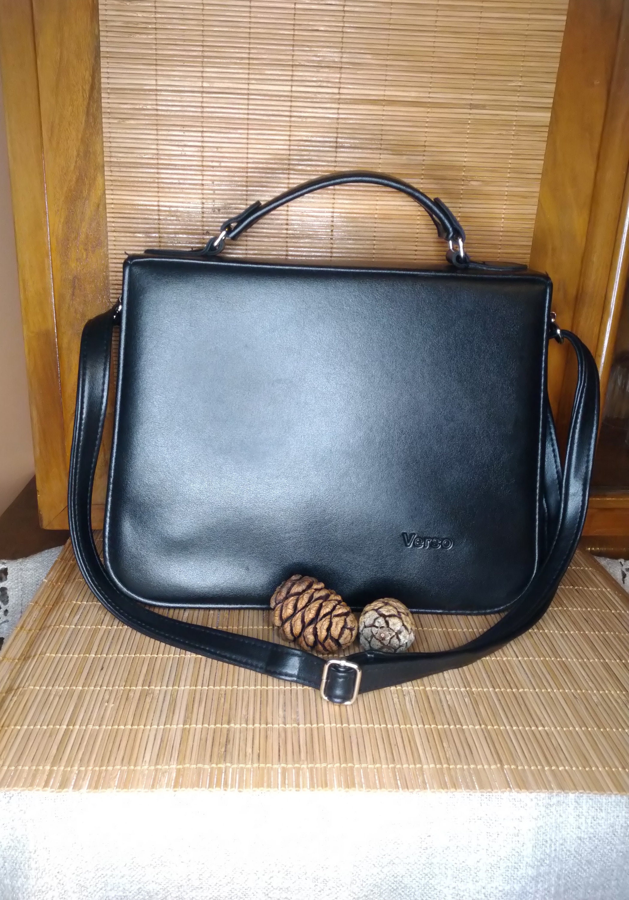 Black Crossbody Leather Bag With Thick Strap, Leather Handbag