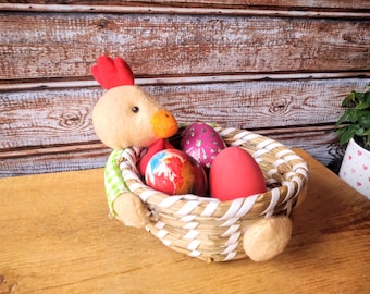 Vintage Easter Hen Basket with Plaid Shirt