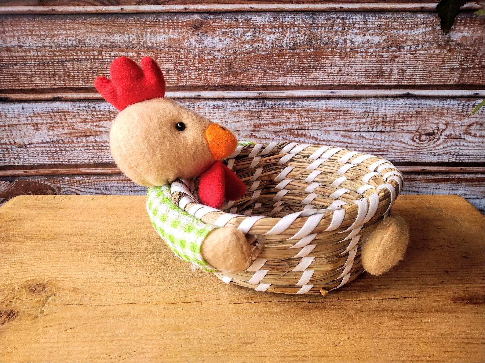 Vintage Easter Hen Basket Hen With Plaid Shirt Easter Etsy