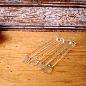 Vintage 4 pcs glass stir sticks, Glass swizzle sticks, Drink stirrers, Swizzle sticks, Coffee stirring sticks, Barware, Drinkware.