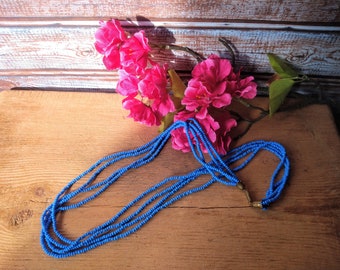 Vintage Blaue Samenperlenkette: Viersträngige Kunststoffkette