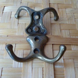 Vintage Set of 2 Solid Brass Double Coat Hooks – Antique Wall Hooks for Coats and Decor