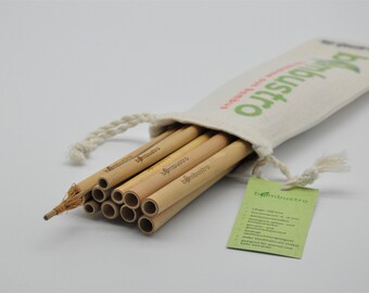 Wiederverwendbare Bambus Strohhalme 10er Set, inkl. Stofftasche & Reinigungsbürste, umweltfreundliches Geschenk, Zero-waste