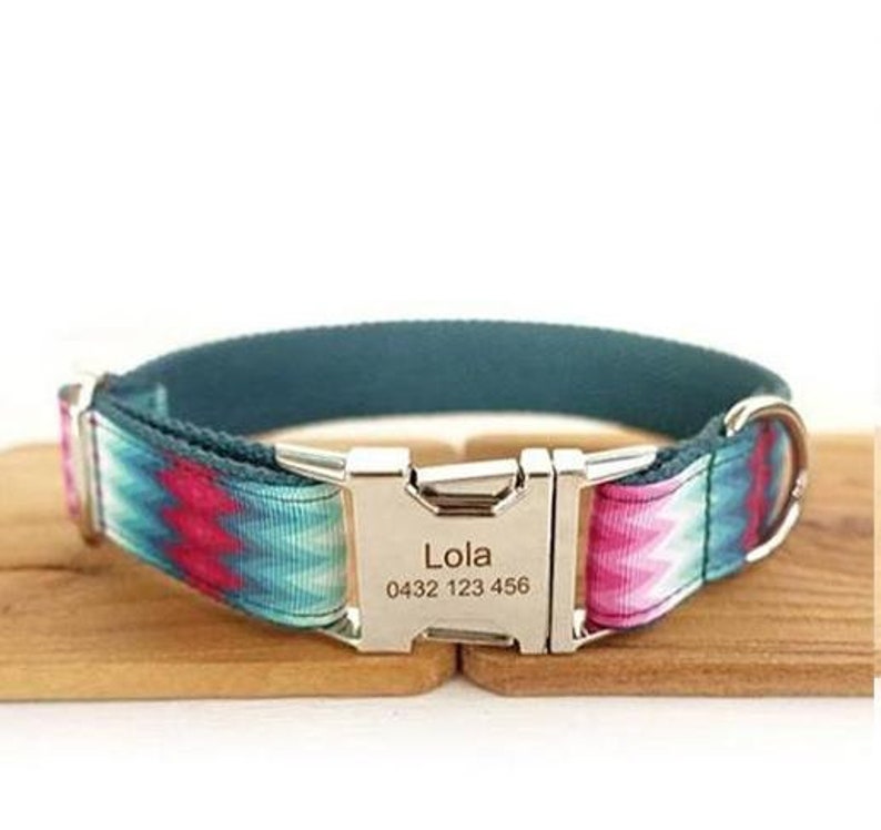 The Green Peacock Personalised Dog Collar Handmade Laser Engraved
