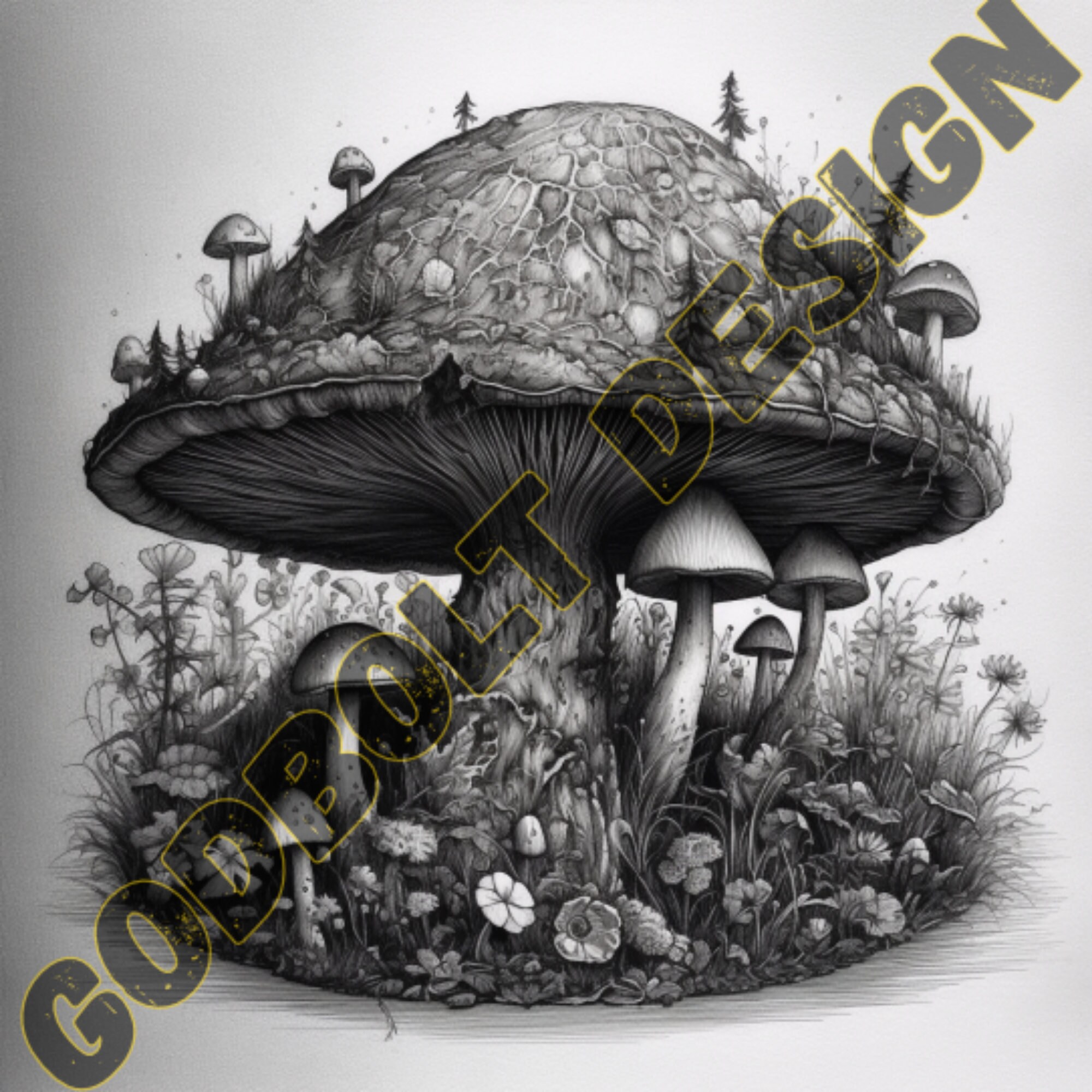 Mushroom Tattoo Design | Lineart Mushroom Procreate Stamps | Animals ...