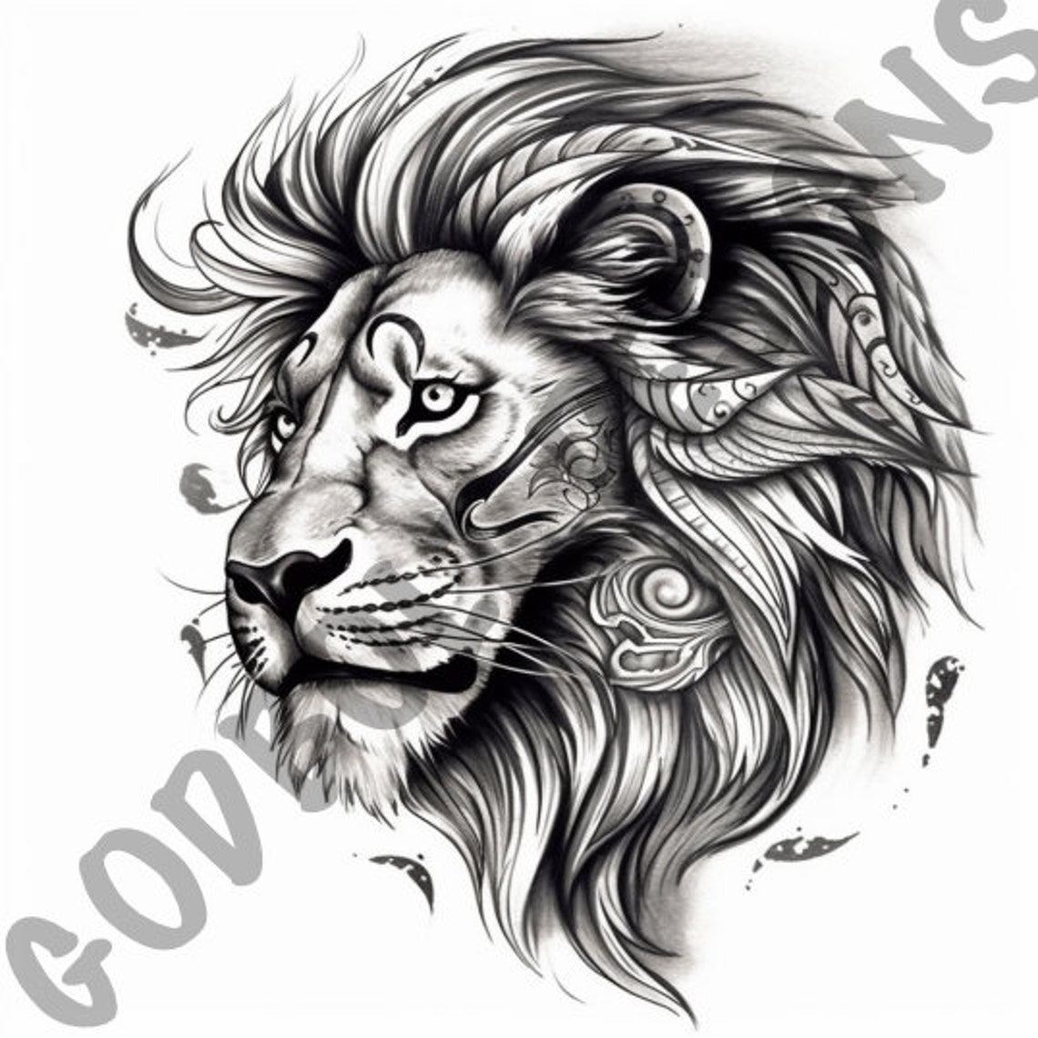 Lion Tattoo Design Pack | 4 PSD and PNG Files | Majestic and Powerful ...