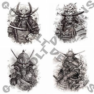 Samurai Tattoo Design Pack | 4 PSD and PNG Files | Perfect for Artists and Warrior Enthusiasts | Courageous, Symbolic, Procreate Compatible