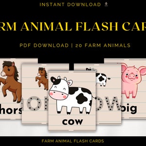 Pre-School Cards | 20 Farm Animal Flash Cards | Educational Material | Kids Flash Card | Classroom Decor  | 90 Animal Coloring Pages Bonus