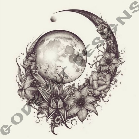 Moon Tattoo Design Pack | 4 PSD and PNG Files | Mystical and Enigmatic ...