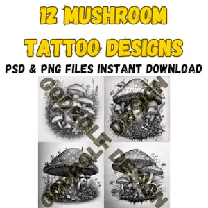 Mushroom Tattoo Design | Lineart Mushroom Procreate Stamps | Animals Tattoo | Mushroom Tattoos |  Procreate-Compatible | Perfect for Artists