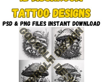 Mushroom Tattoo Design | Lineart Mushroom Procreate Stamps | Animals Tattoo | Mushroom Tattoos |  Procreate-Compatible | Perfect for Artists