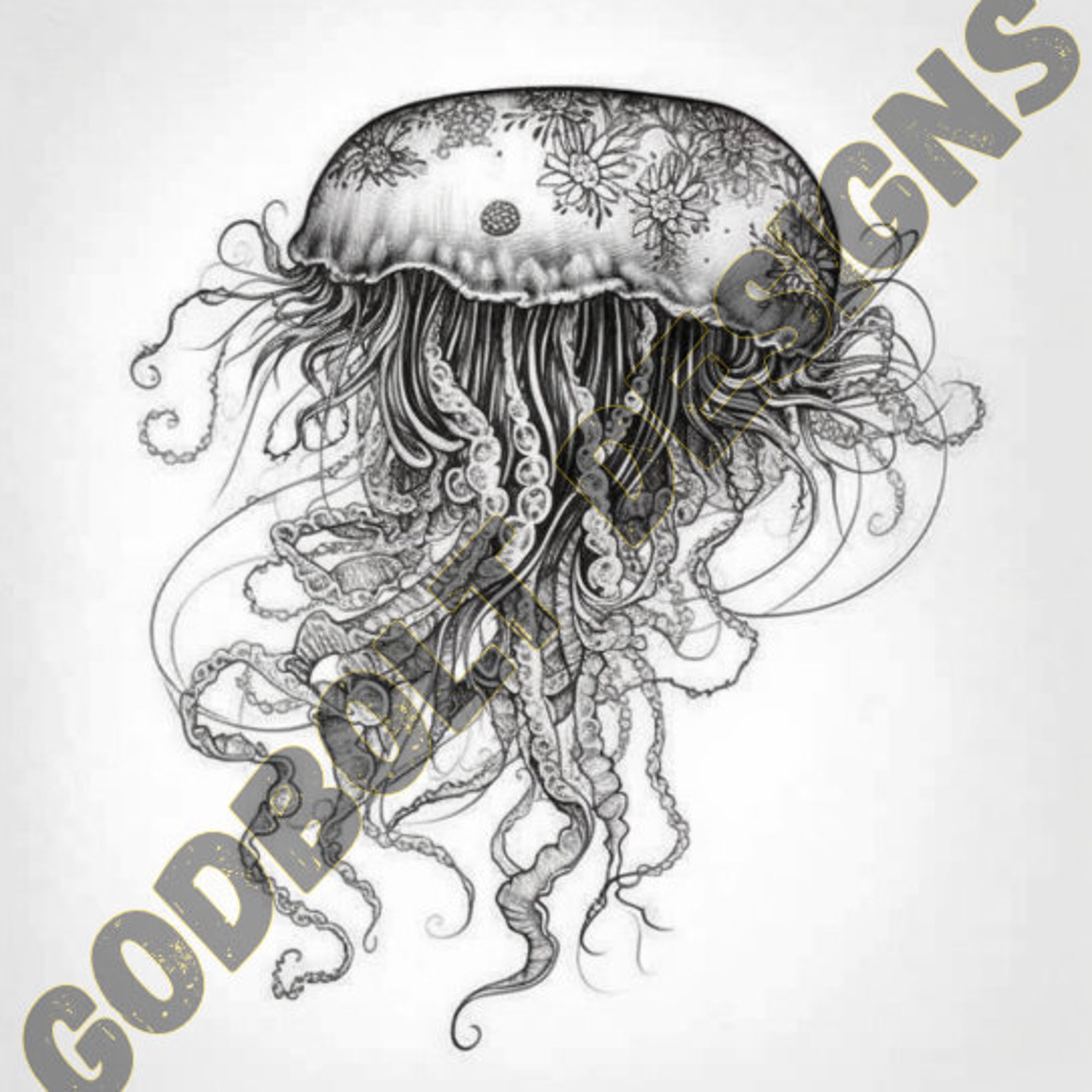 Jellyfish Tattoo Design Pack | 4 PSD and PNG Files | Perfect for ...