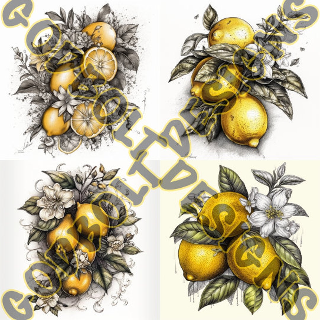 Lemon Tattoo Design Pack | 4 PSD and PNG Files | Perfect for Artists ...