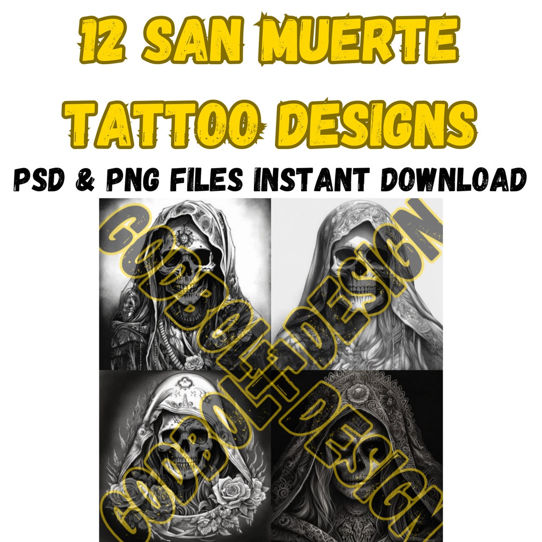 Santa Muerte Tattoo Design Pack 12 PSD and PNG Files Perfect for