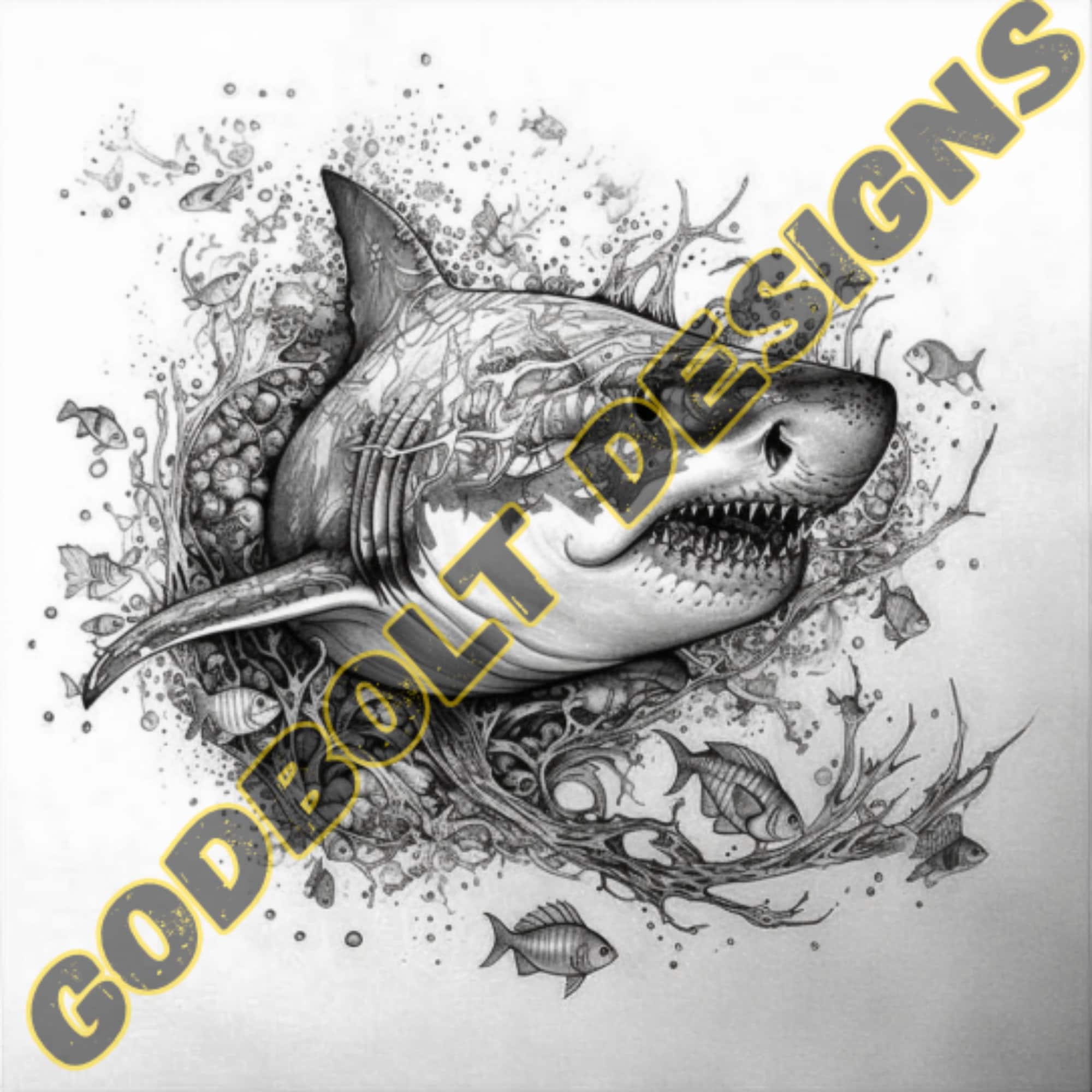 Shark Tattoo Design | 12 PSD and PNG Files | Perfect for Artists and ...