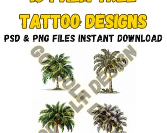 Tatouage de plage | Téléchargement numérique | Tatouage de plantes | Tatouage temporaire coucher de soleil palmier | Autocollant de voiture | Conception de tatouage de palmier | Palmiers