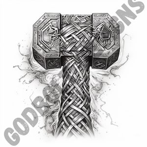 Thor's Hammer Tattoo Design Pack | 4 PSD and PNG Files | Perfect for ...