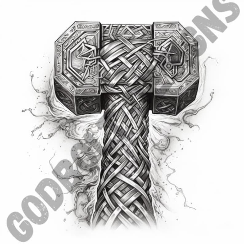 Thor's Hammer Tattoo Design Pack | 4 PSD and PNG Files | Perfect for ...