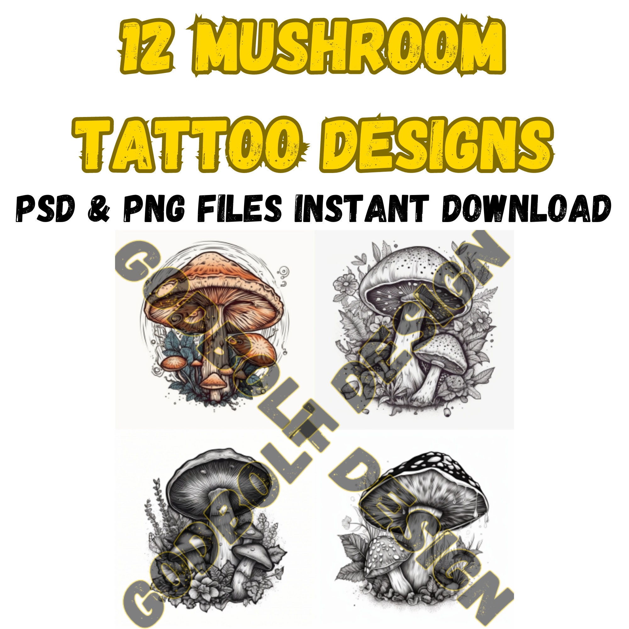 Mushroom Tattoo Design | Lineart Mushroom Procreate Stamps | Animals ...
