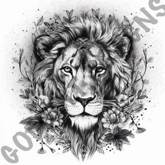 Lion Tattoo Design Pack | 4 PSD and PNG Files | Majestic and Powerful ...