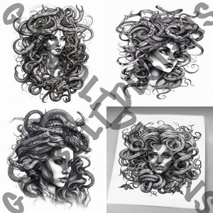 Mesmerizing Medusa Tattoo Design Pack | 4 PSD and PNG Files | Perfect for Artists and Mythology Enthusiasts |  Procreate Compatible