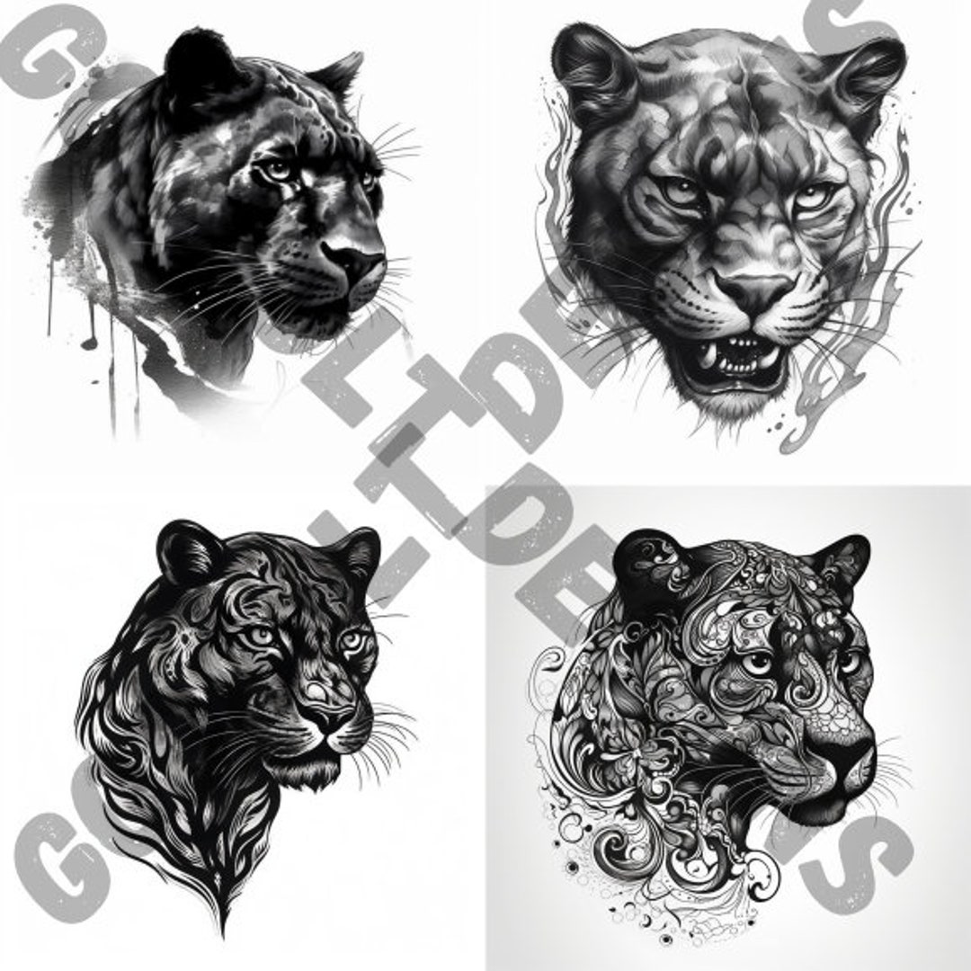 Panther Tattoo Design Pack | 4 PSD and PNG Files | Perfect for Artists ...