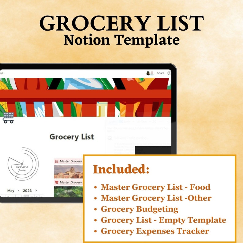 Grocery List NOTION Template Grocery Planner Food Shopping Etsy