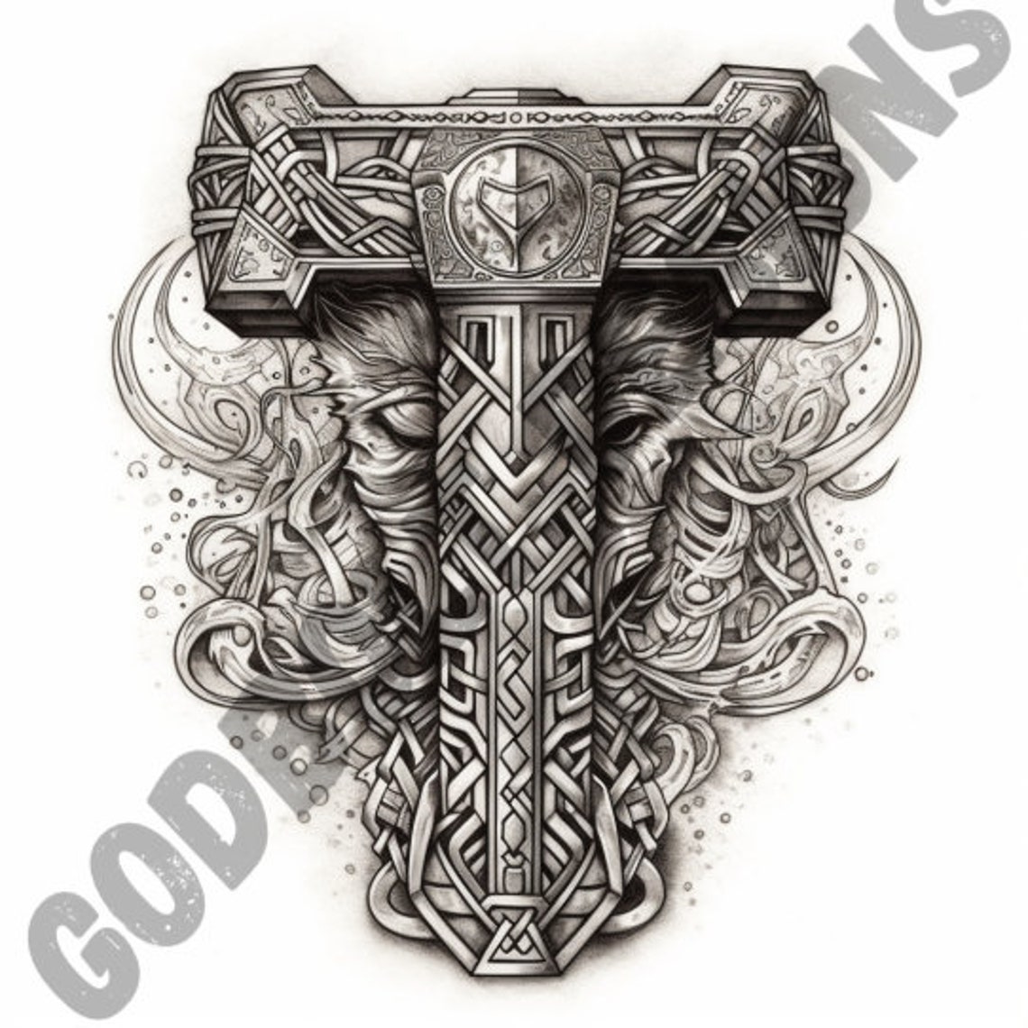 Thor's Hammer Tattoo Design Pack 4 PSD and PNG Files Perfect for