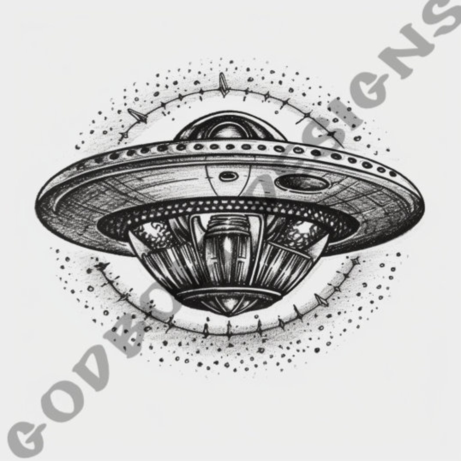 UFO Tattoo Design Pack | 4 PSD and PNG Files | Perfect for Artists and ...