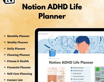 Planejador de TDAH Adultos | Planejador Digital 2023 | Organização de TDAH | Planejador de noções | Modelo de noção TDAH | Modelo editável |