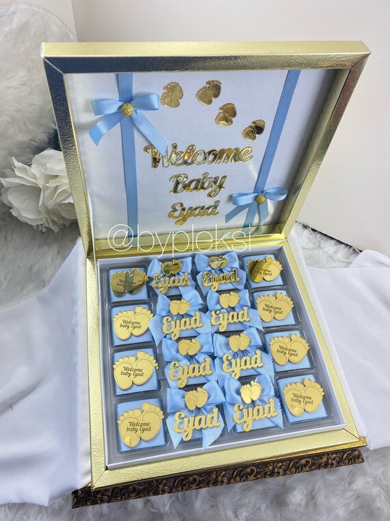 Gastgeschenk Box 30 x Personalisierte Schokoladentäfelchen inkl Gold 
