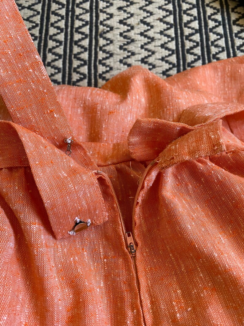 Vintage 1970s Peach Pinafore Linen Cotton Dress