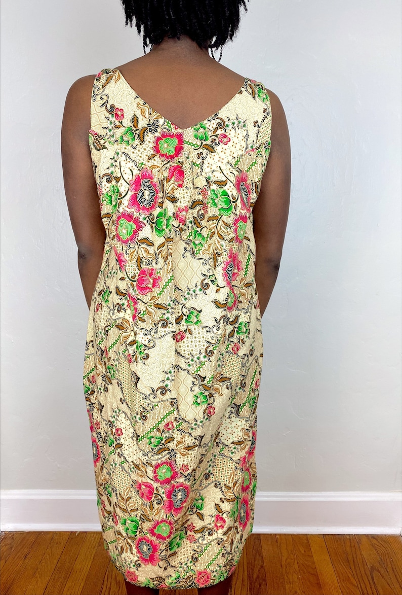 Vintage Floral /& Batik Style Patterning Sleeveless Cotton Dress