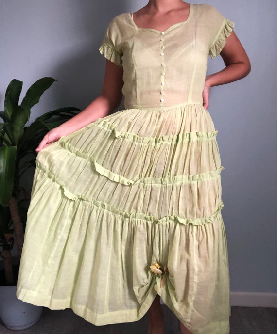 Vintage Late 20s/early 30s Light Green Linen Dress