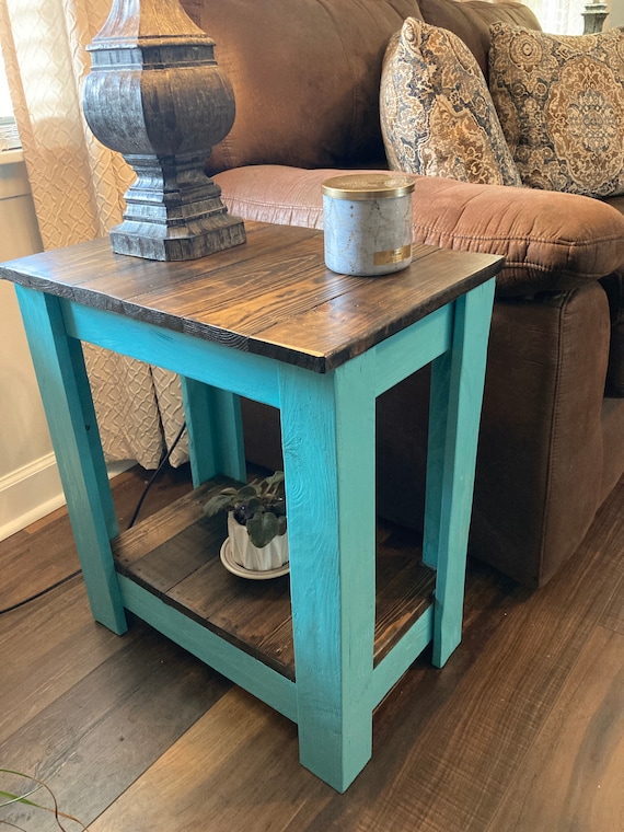 Rustic teal sale end tables