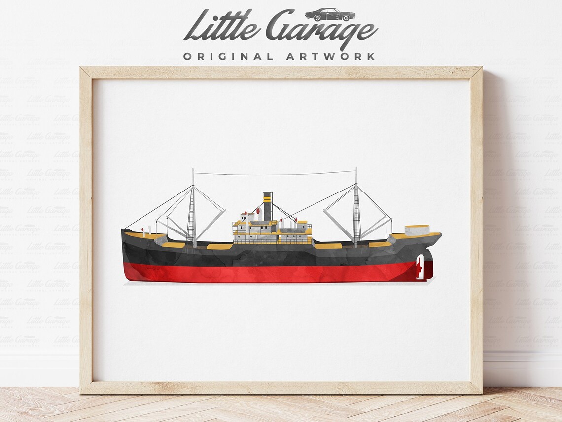 Cargo Ship Wall Art Ship Print Nautical Decor Nursery Wall Etsy