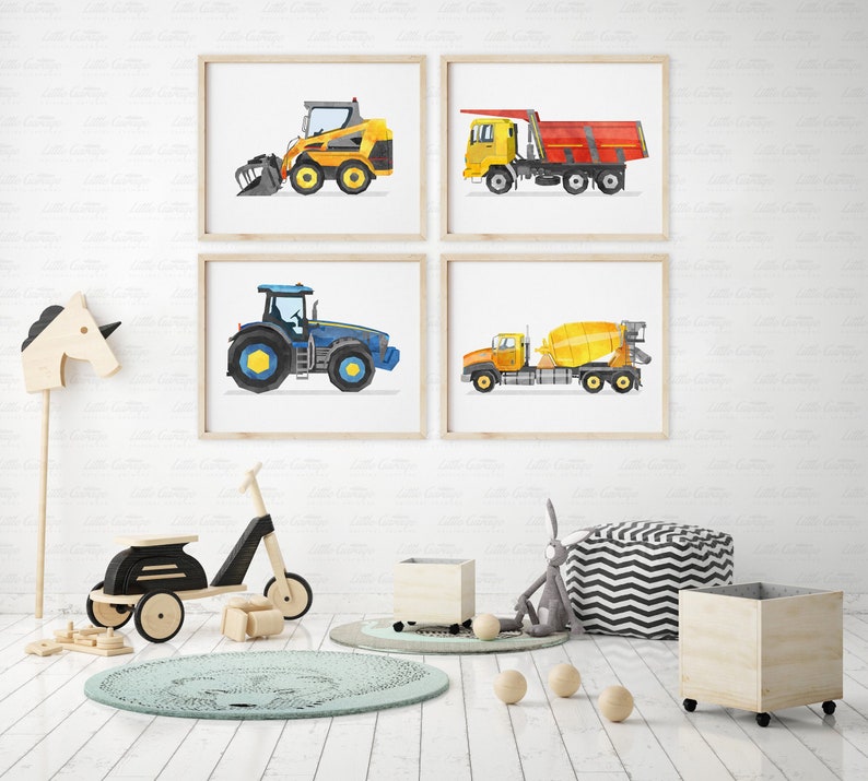 Cement Mixer Art Print Construction Print Boy Nursery Wall Etsy