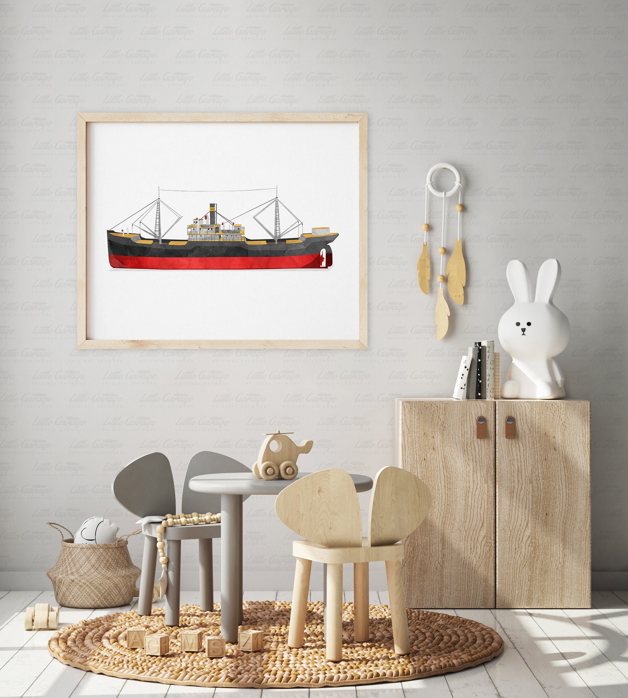 Cargo Ship Wall Art Ship Print Nautical Decor Nursery Wall Etsy