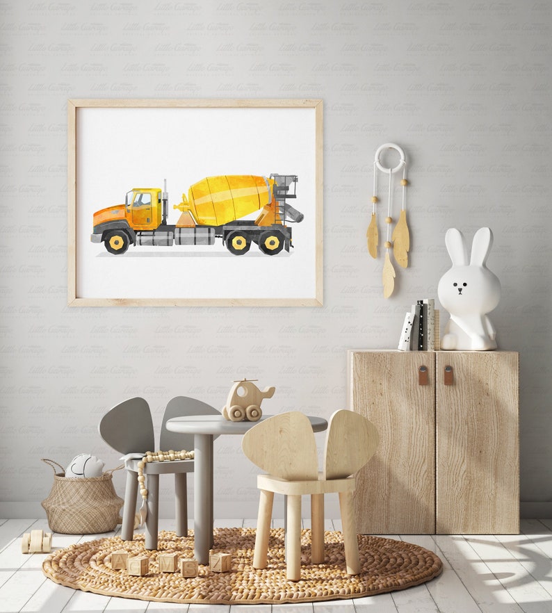 Cement Mixer Art Print Construction Print Boy Nursery Wall Etsy