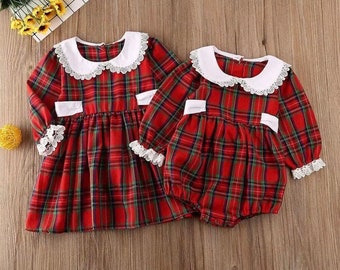 Matching Sister/Brother & Sister Tartan Christmas Outfit Dress and Romper